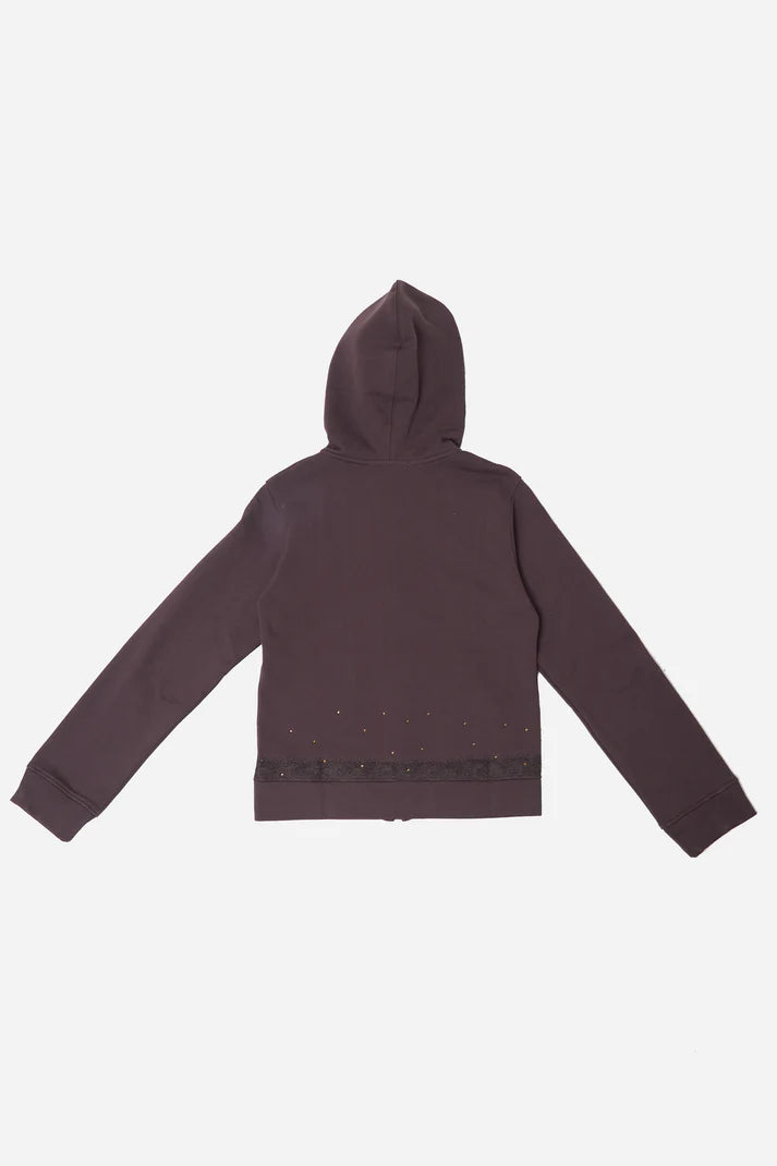 Lace Zip-up Hoodie in Cotton, Cocoa Brown