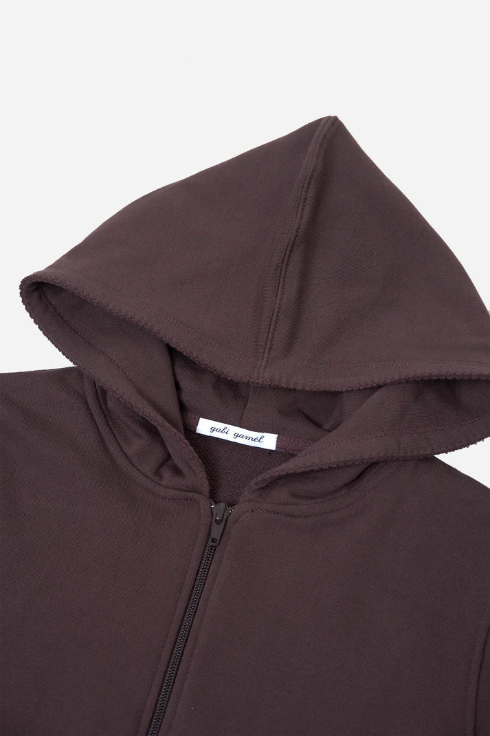 Lace Zip-up Hoodie in Cotton, Cocoa Brown