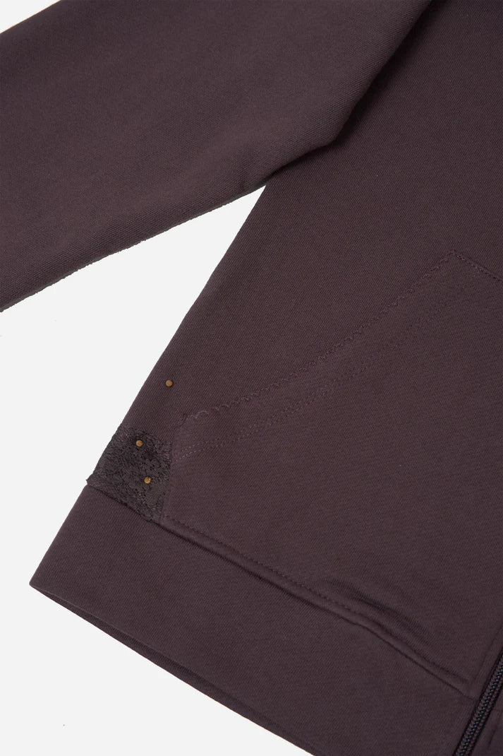 Lace Zip-up Hoodie in Cotton, Cocoa Brown