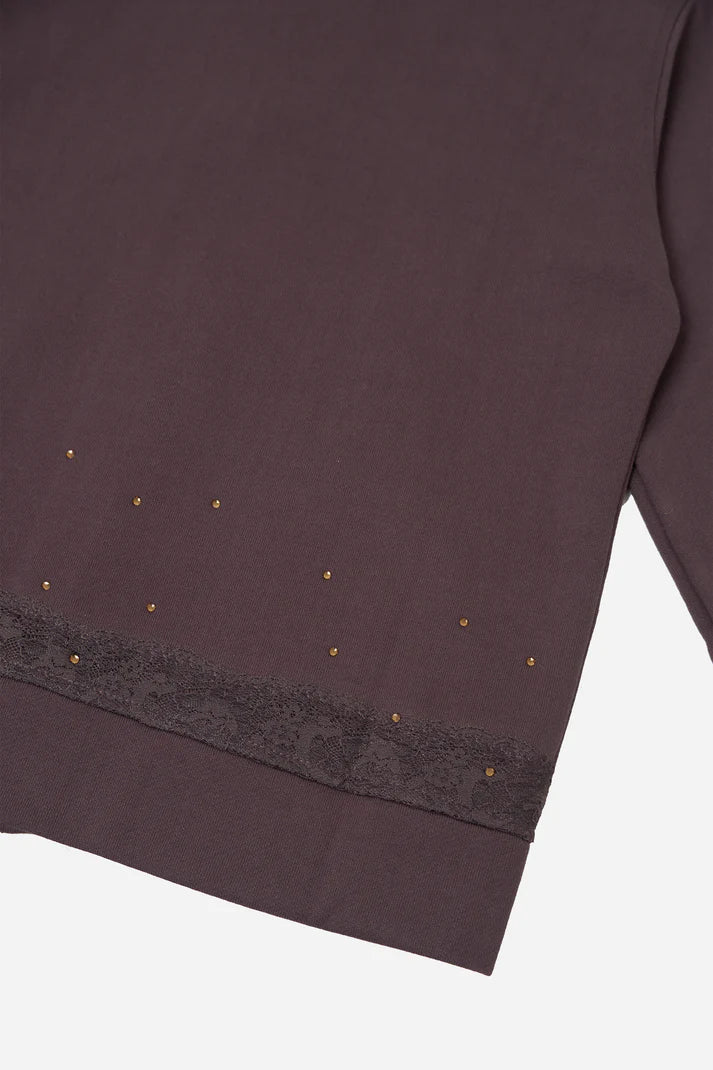 Lace Zip-up Hoodie in Cotton, Cocoa Brown