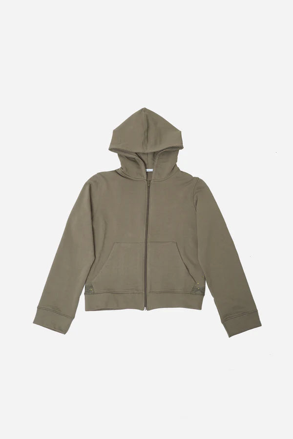 Lace Zip-up Hoodie in Cotton, Khaki