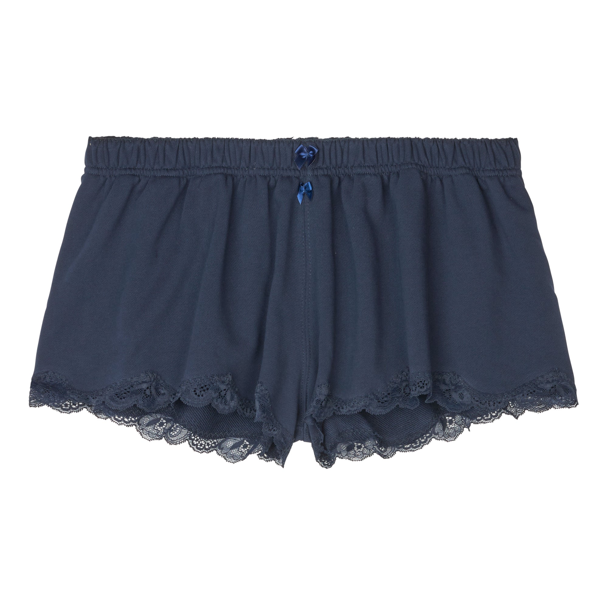 Lace mini sweat shorts in cotton, navy