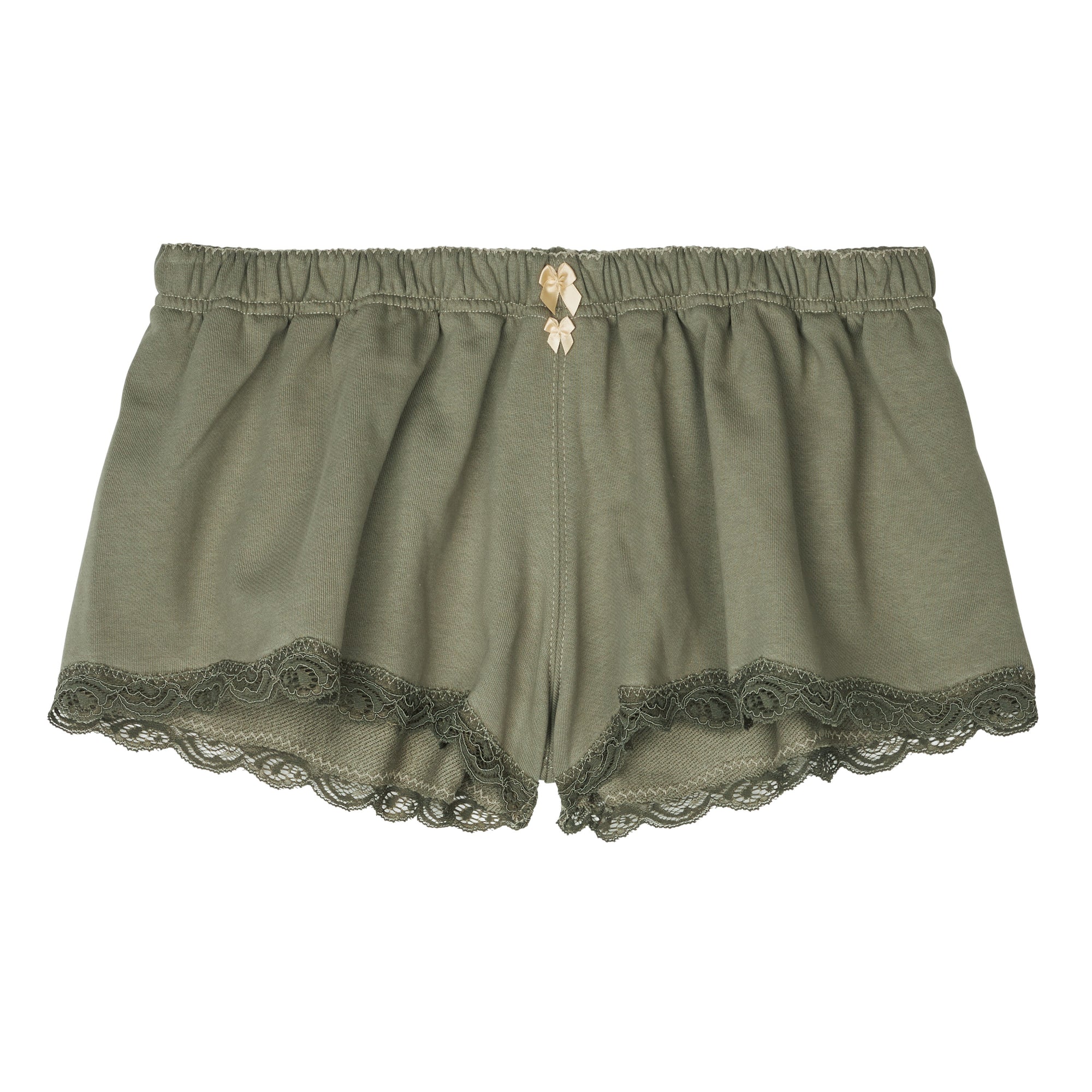 Lace mini sweat shorts in cotton, khaki