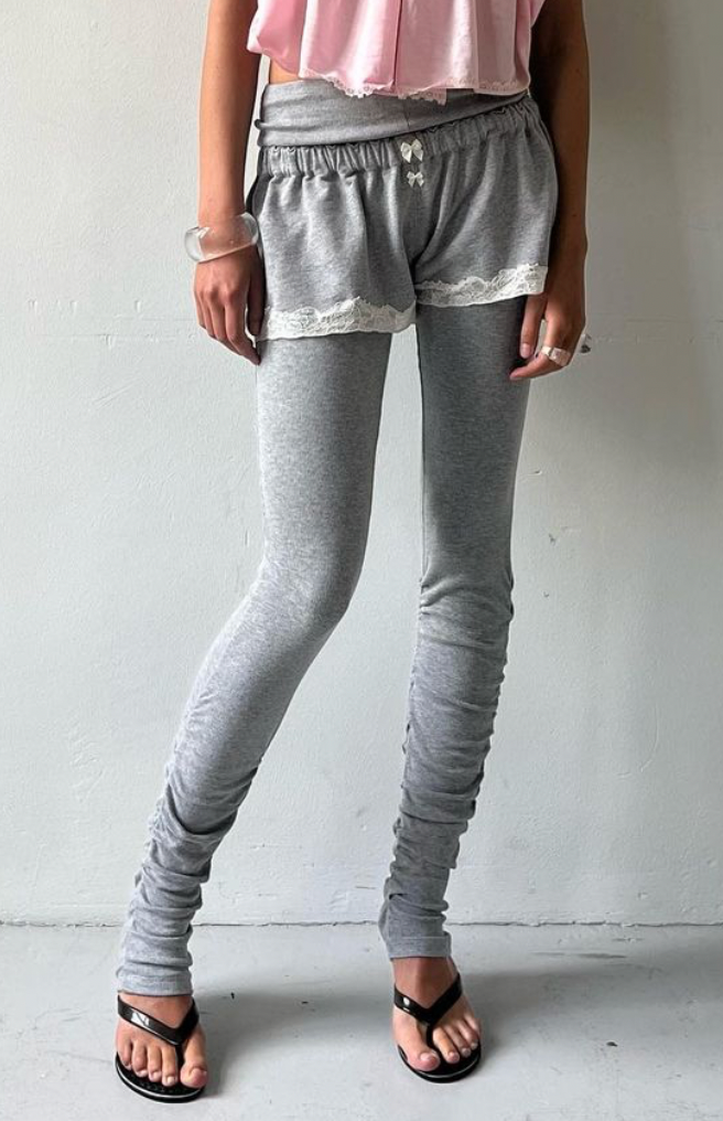 Draped leggings in ribbed cotton, light grey