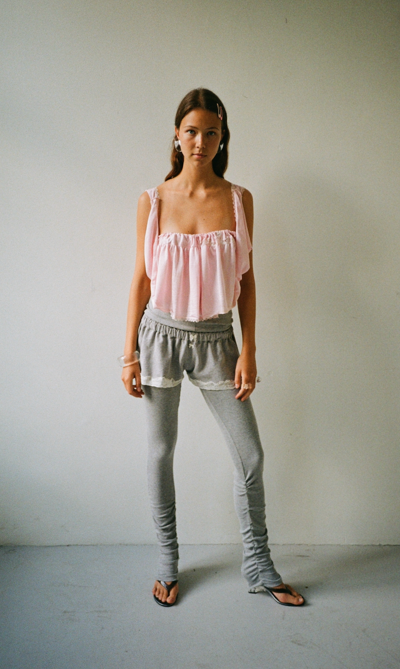 Draped leggings in ribbed cotton, dark grey melange