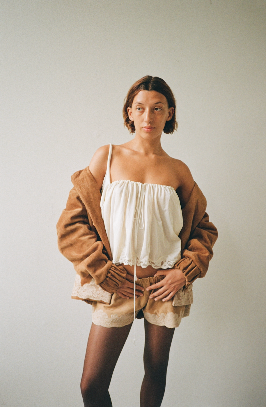 Nightgown 3-in-1 piece in polyester, champagne