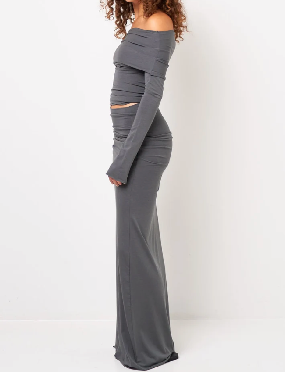 Full-Lenght Skirt in Viscose, Petrolium