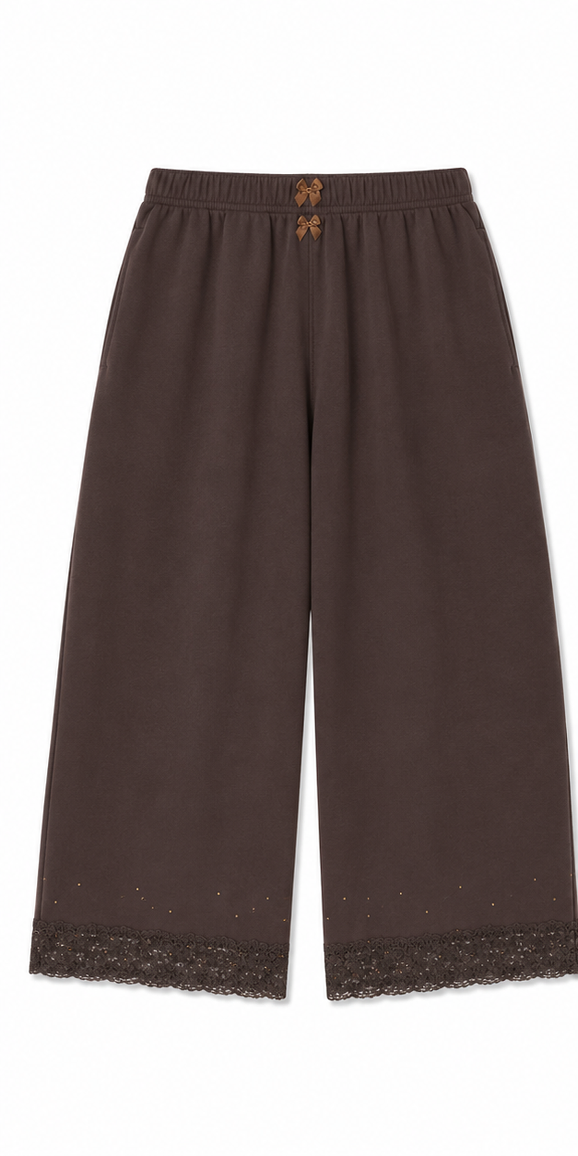 Lace Sweatpants in Cotton, Cocoa Brown
