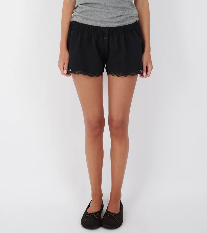Lace Mini Sweat Shorts in Cotton, Black