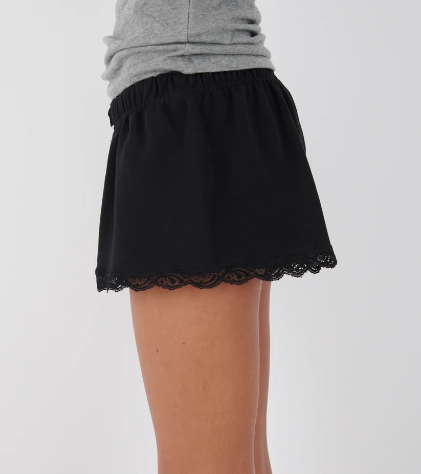 Lace Mini Sweat Shorts in Cotton, Black