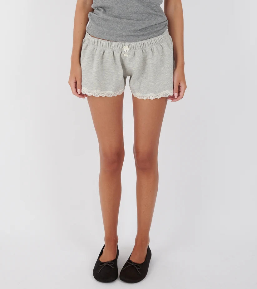 Lace Mini Sweat Shorts in Cotton, Light Grey Melange