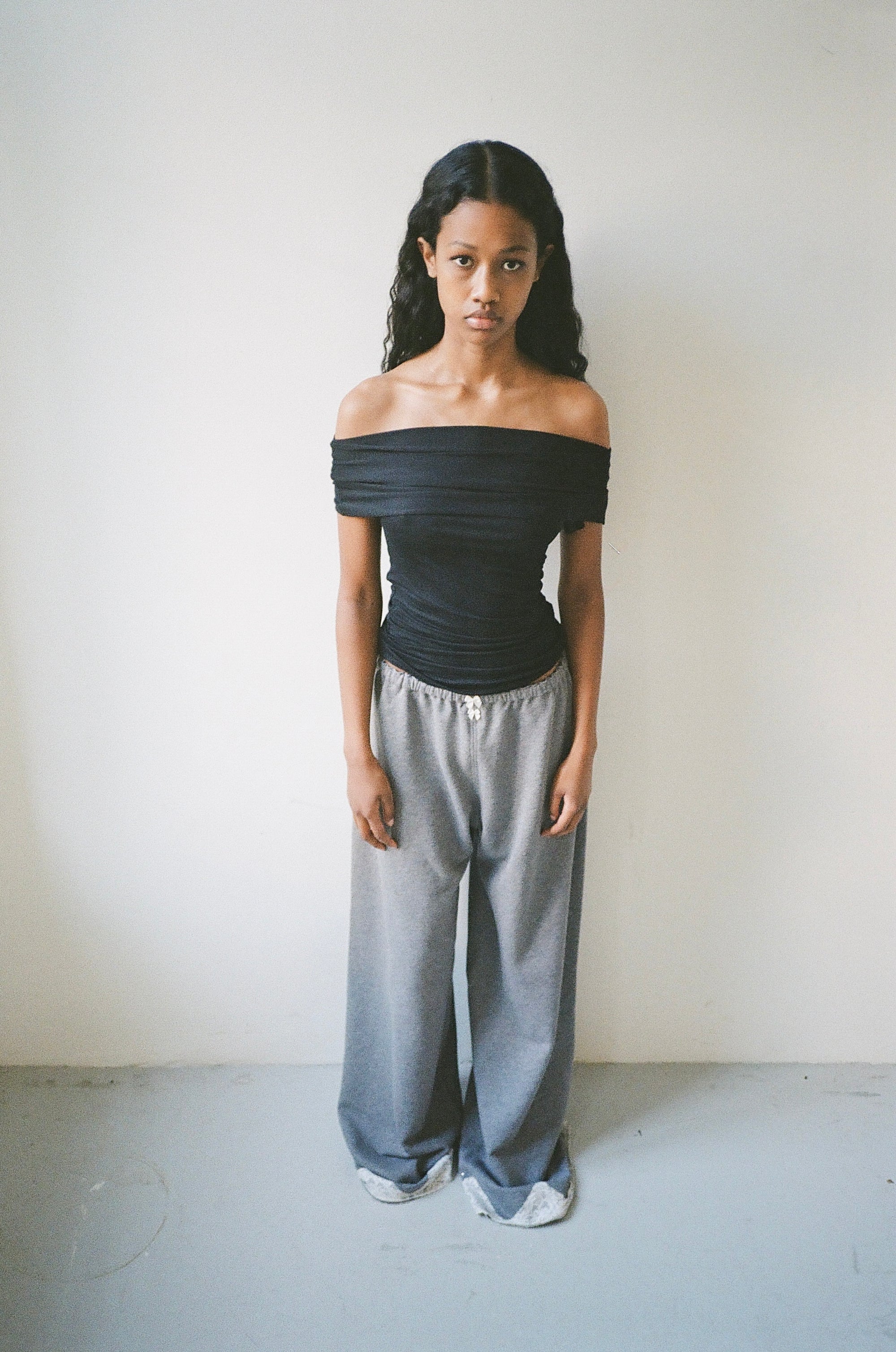 Lace sweatpants in cotton, dark grey melange