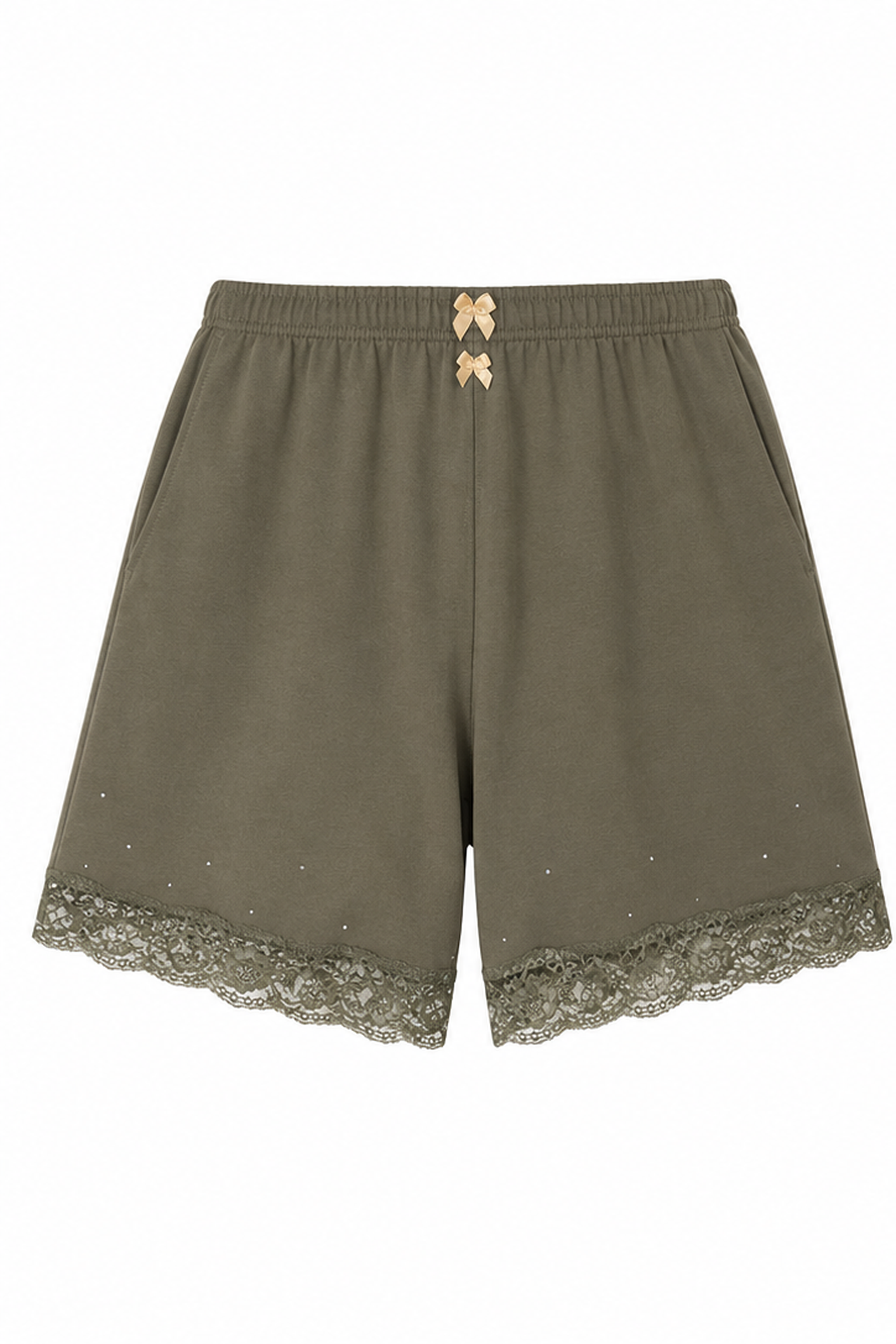 Lace Bermuda Sweatshorts in Cotton, Khaki