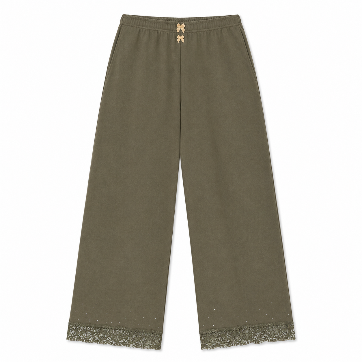 Lace Sweatpants in Cotton, Khaki