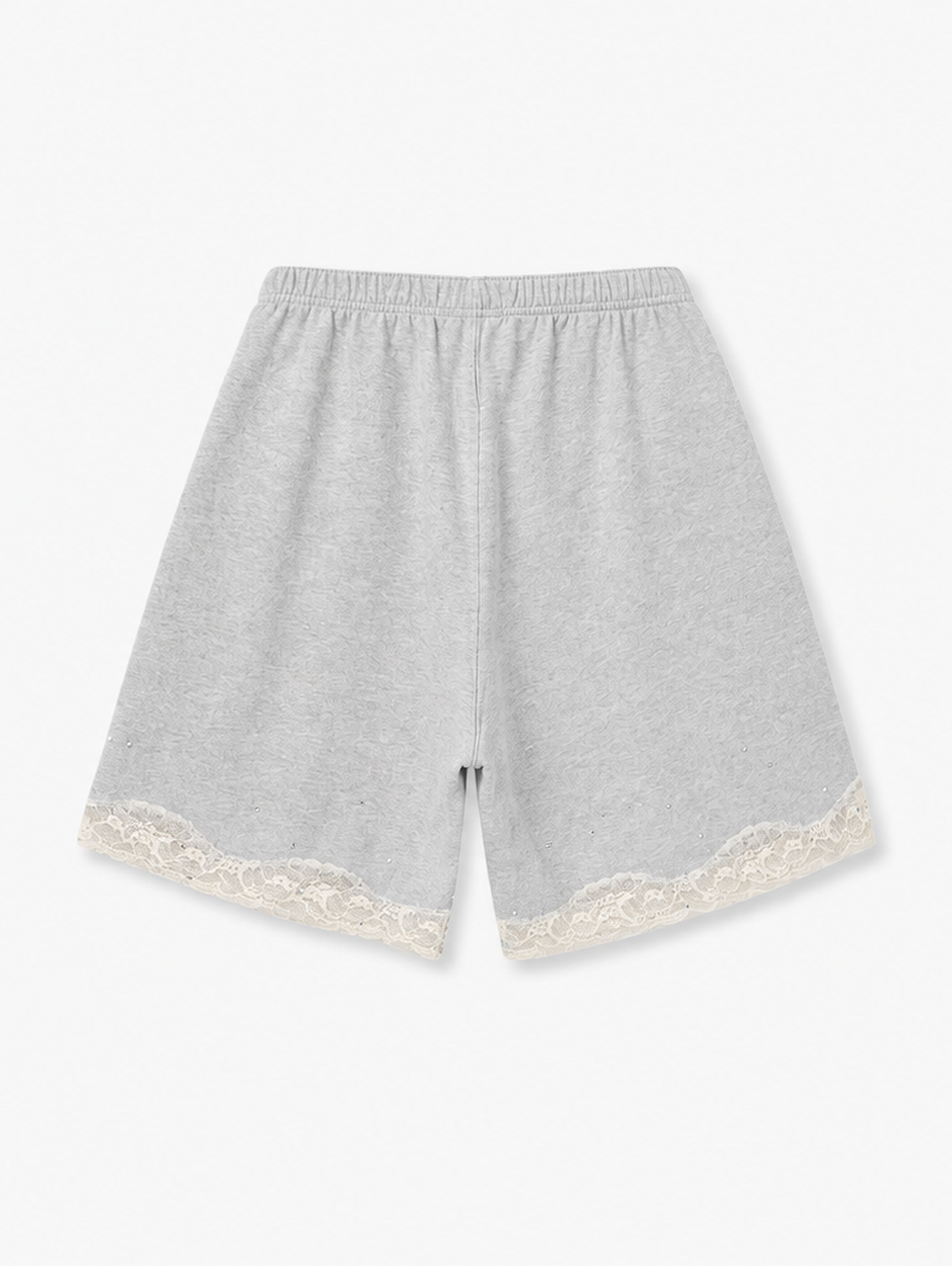Lace Bermuda Sweatshorts in Cotton Fleece, Light Grey Melange