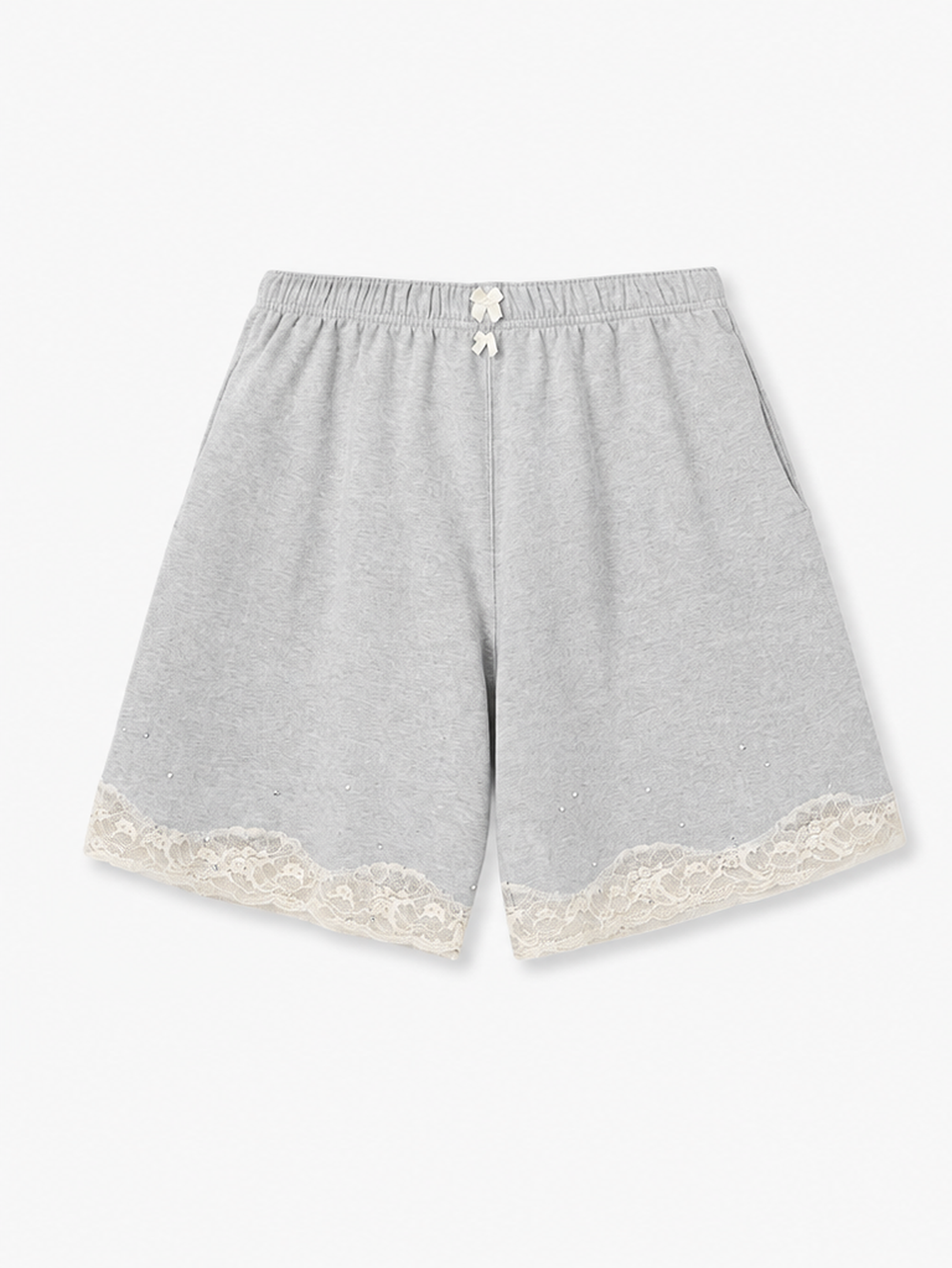 Lace Bermuda Sweatshorts in Cotton Fleece, Light Grey Melange