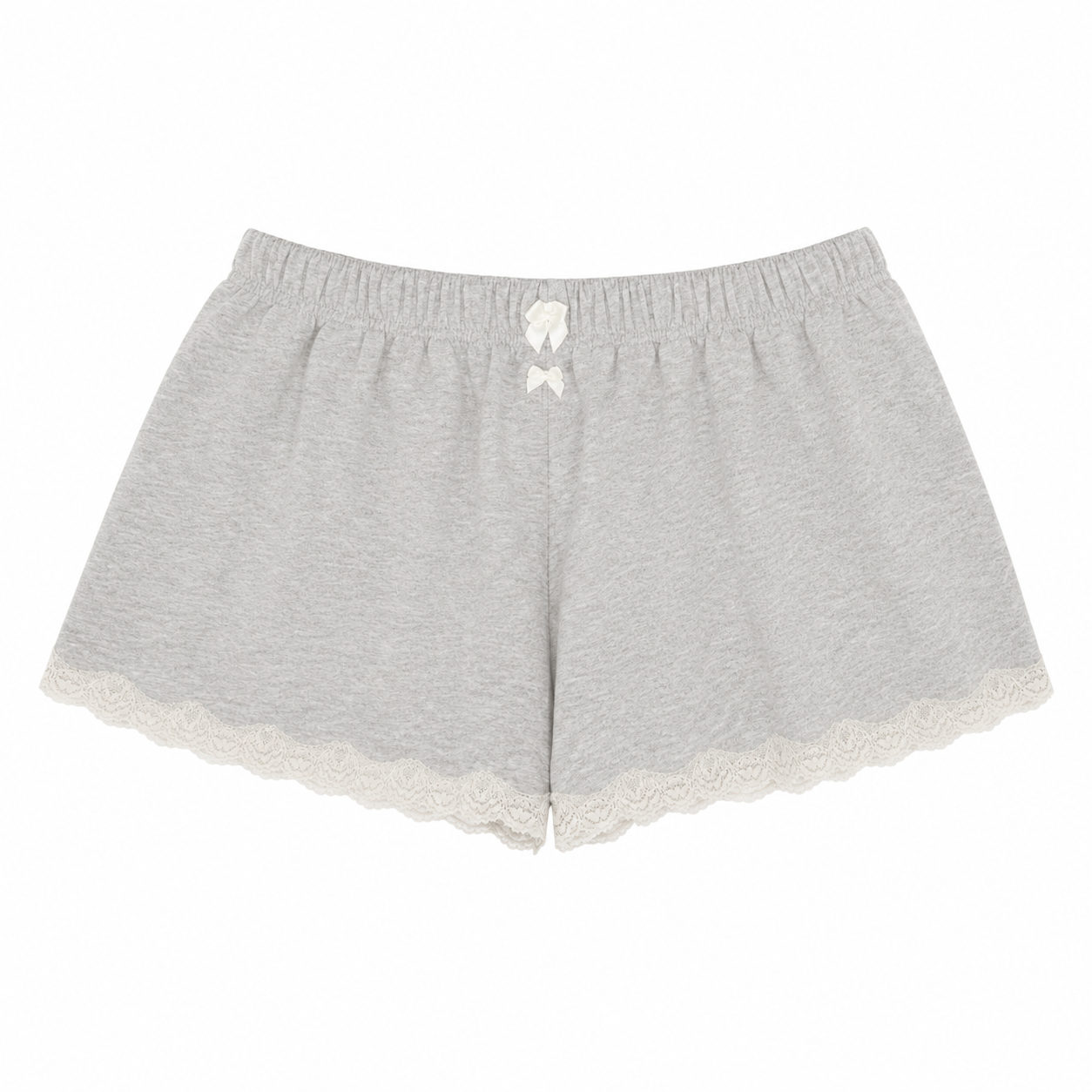 Lace Mini Sweat Shorts in Cotton Fleece, Light Grey Melange