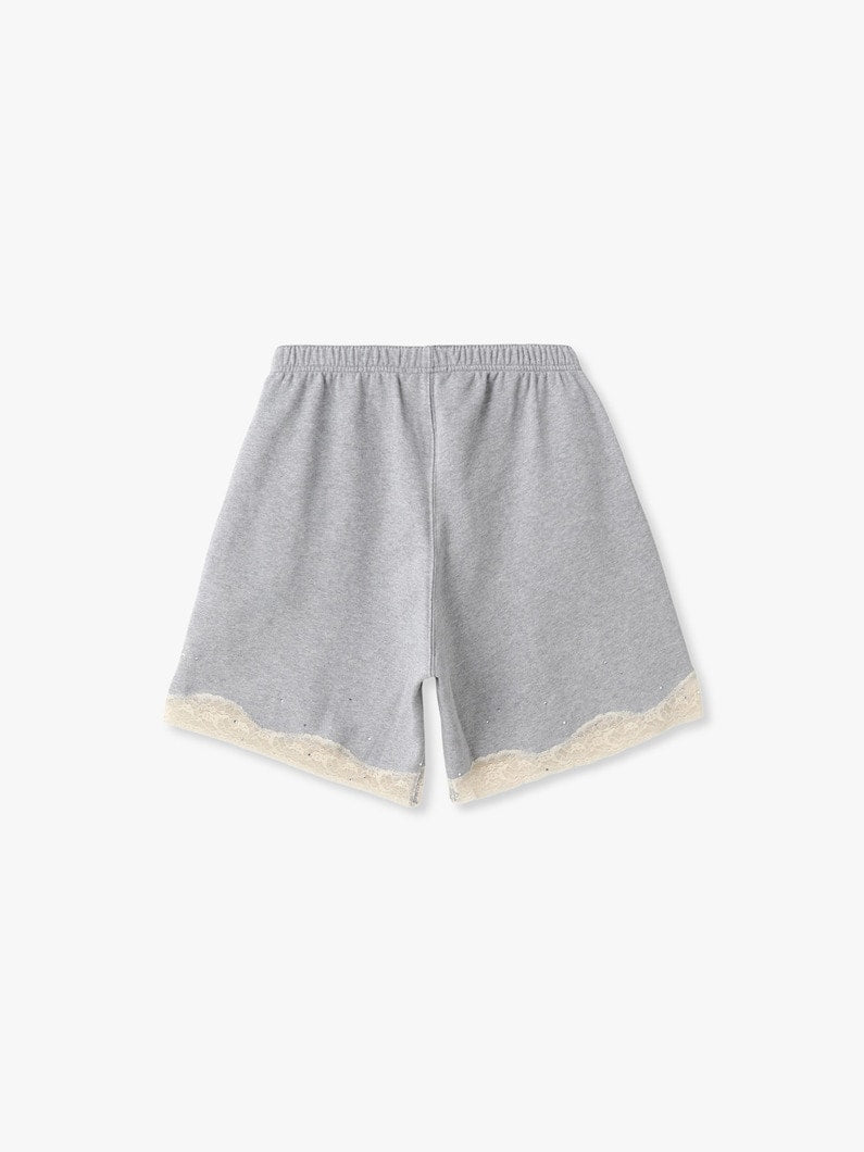 Lace Bermuda Sweatshorts in Cotton, Light Grey Melange