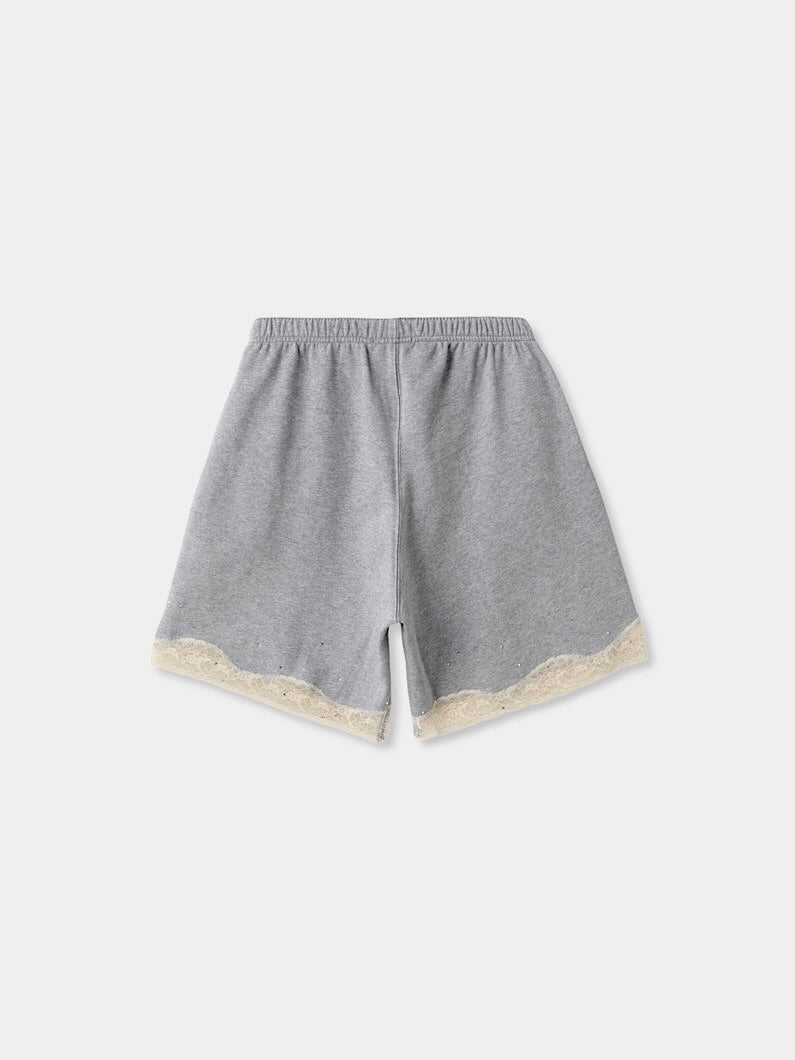 Lace Bermuda Sweatshorts in Cotton Fleece, Dark Grey Melange