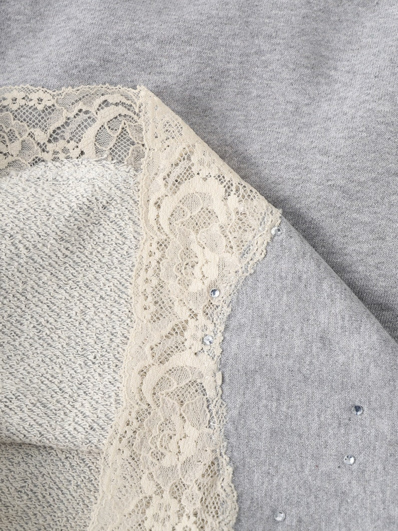 Lace Bermuda Sweatshorts in Cotton, Light Grey Melange