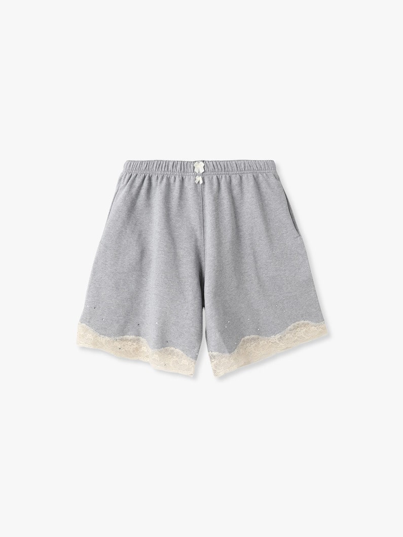 Lace Bermuda Sweatshorts in Cotton, Light Grey Melange
