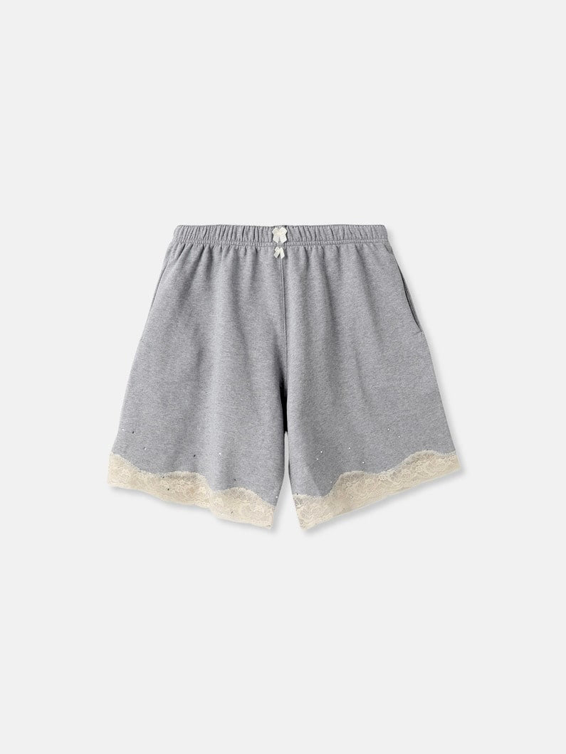 Lace Bermuda Sweatshorts in Cotton Fleece, Dark Grey Melange