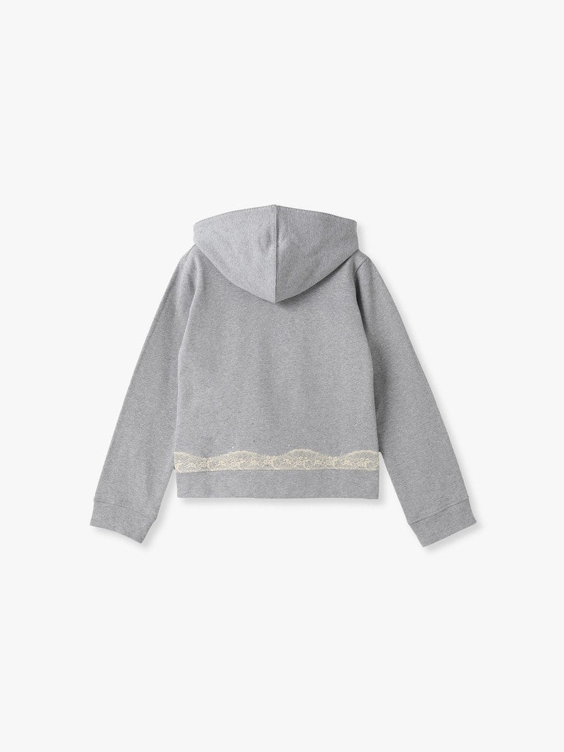 Lace Zip-up Hoodie in Cotton, Light Grey Melange