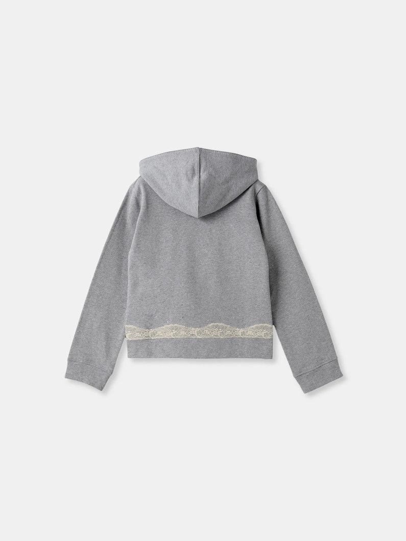 Lace Zip-up Hoodie in Cotton Fleece, Dark Grey Melange