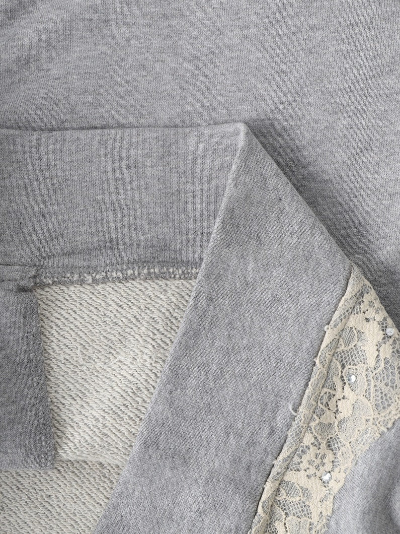 Lace Zip-up Hoodie in Cotton, Light Grey Melange