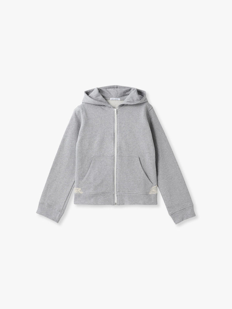 Lace Zip-up Hoodie in Cotton, Light Grey Melange