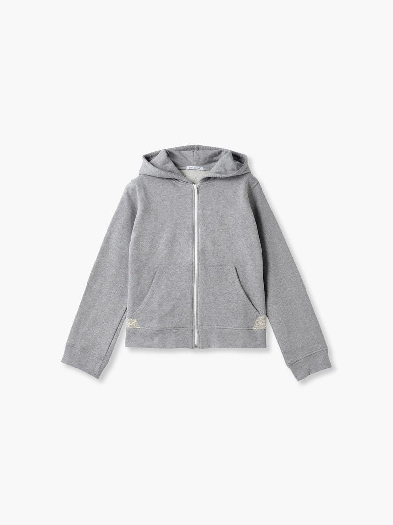 Lace Zip-up Hoodie in Cotton Fleece, Dark Grey Melange